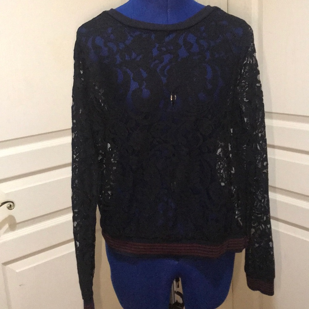Harlowe & Graham Black Lace Sheer Lace Top Sz L